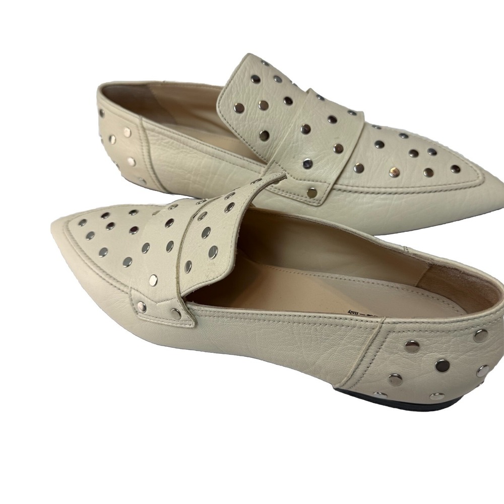 AGL Ines Women Ivory Studded Leather Moccasin Loafer Sz 42/12 Pointed Flats NWOB